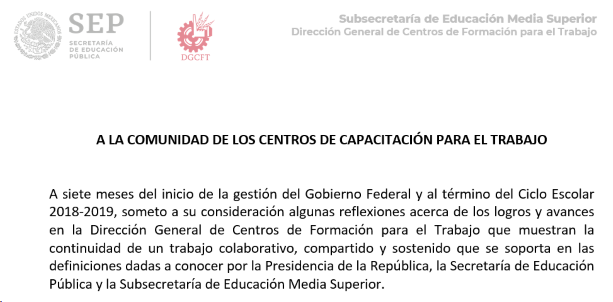 A LA COMUNIDAD DE LOS CENTROS DE CAPACITACIÓN PARA EL TRABAJO